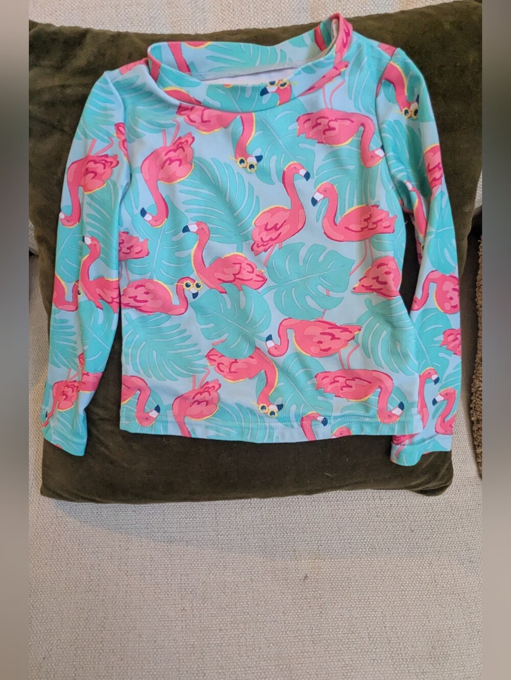 Carter's Aqua Long-Sleeve Swim Rashguard Top with Pink Flamingos